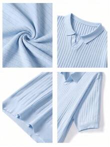 Suéter de punto de manga corta de unicolor para hombres GRDR, de moda para el verano - Celeste - Ver 11