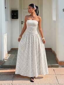 YkhahaMainGRL Vestido bandeau con cintura ceñida y estampado de lunares, estilo vacacionalYkhaha - Multicolor 3 - Ver 2