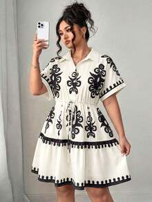 Vestido informal de estilo camisa de talla grande con detalles ricos - Albaricoque - Ver 10