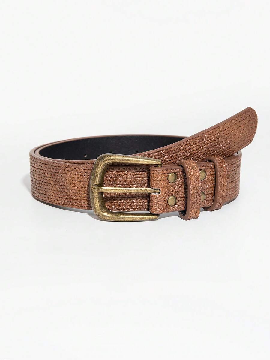 1 pieza Cinturón de cuero con hebilla retro para mujer, adecuado para uso diario en otoño/invierno