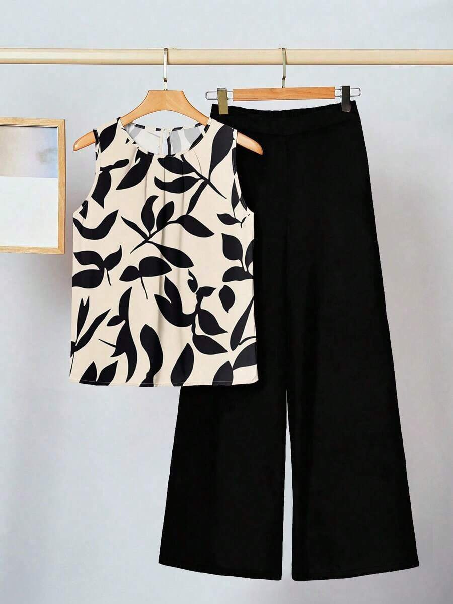 2 piezas Conjunto casual con estampado floral para mujer, adecuado para verano, conjunto de 2 piezas para mujer, ropa de verano para mujer, conjunto de verano - Multicolor - Ver 1
