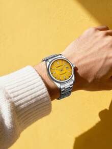 REBIRTH 1 buah Jam Tangan Quartz Kasual Pria dengan Tampilan Kalender Harian, Serbaguna untuk Pemakaian Sehari-hari atau sebagai Hadiah - Kuning - View 3