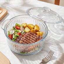 Round Clear Glass Casserole With Lid, Borosilicate Glass Bakeware, Oven Microwave Freezer , Kitchen Cookware Set For Food Serving - View 11