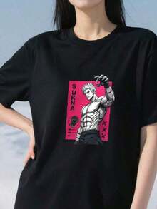 T-Shirt, Anime Graphic T-Shirt, Otaku Clothing, Unisex, Gift For Men And Women, Streetwear For Anime Fans Y2k T-Shirt Shirt - 黑色 - 查看 3