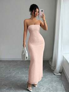 Vestido ajustado de unicolor para mujer, elegante y de moda - Rosa - Ver 6