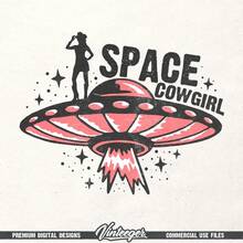 Space Cowgirl | Cowgirl Shirt Design | Retro Cowgirl Style Sublimation | Western Shirt Design | Country Girl Print T-Shirt PNG | DTG Design PNG - 白色 - 查看 3