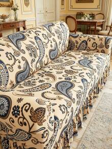 1pc Paisley Print Ruffled Sofa Cover, Dust-Proof & Dirt-Resistant, Elastic Full Coverage Sofa Protector, Living Room Decor, Fits 1/2/3/4 Seater Sofa, All Season, Machine Washable - Multicolor - View 10