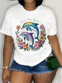 Women's White Crew Neck T-Shirt - Soft And Stretchy Fabric, Casual T-Shirt For Everyday Wear, Beach Outfits, Parties And Gifts - Machine Washable, Essential Top For Spring And Summer, T-Shirt With Vibrant Graphics, Comfortable Fit, Women's T-Shirts - 白色 - 查看 1