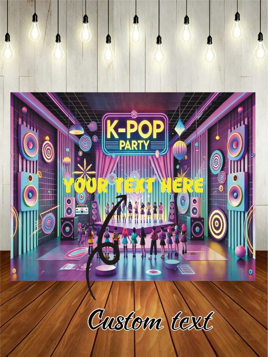 Customizable Text Party Banner, Stylish Idol K-POP Theme Party Decorative Fabric, Suitable For K-POP Theme Birthday Party, Stage Gathering, Background Decor And Photo Backdrop, Made Of Vinyl Material, Y2K Party - Color - View 1
