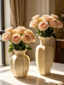 2Pcs Nordic Style High Gloss Cream Yellow Resin Vase Set - Hexagon Ruffled Edge Flower Vase For Entryway & Desk, Hydroponic Vase For Fresh Cut Flowers, Dried Flowers & Pampas Grass, Home Decor For Airbnb | Home Decor, Room Decor, Vintage Decor - New Model - View 7
