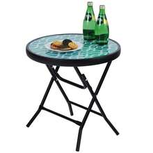 Folding Side Table, Foldable Coffee Table, Outdoor Garden Table, Small Round Patio Table - Turquoise - View 3