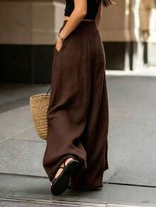 Women's High-Waisted, Loose-Fitting, Solid-Color Wide-Leg Pants, A Stylish And Fashionable Outfit Suitable For Spring, Summer, Autumn, And Winter. Appropriate For Vacations, Work, And Everyday Wear, These Pants Showcase A Graceful Elegance And Are Suitable For Parties, The Beach, Romantic Dates, Casual And Elegant Work Attire, And Versatile For Daily Use. - 棕色 - 查看 2
