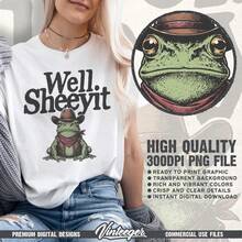 Gráfico digital imprimible - Rana vaquera divertida - Humor del oeste - Gráfico de sublimación de vaquero humorístico - Camiseta retro del oeste - Blanco - Ver 2