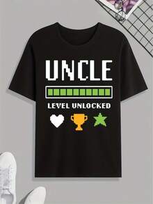 Camiseta divertida con estampado 'Tío Nivel Desbloqueado', camisetas para hombre, camiseta casual de manga corta para verano, primavera y otoño, ideales como regalo. - Negro - Ver 1