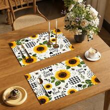 1 pieza Mantel individual de lino con girasol, tapete para desayuno, tapete para café, base para tazón, accesorio de cocina, fácil de limpiar, mantel para comedor, adecuado para el hogar, restaurante, decoración de restaurante, regalo de fiesta, regalo para amigos, juego de múltiples piezas - Multicolor - Ver 7