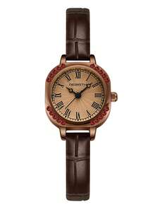 REBIRTH 1 buah Jam Tangan Wanita Gaya Retro Kasual dengan Angka Romawi dan Mesin Quartz, Cocok untuk Pemakaian Sehari-hari - Coffee Brown - View 7