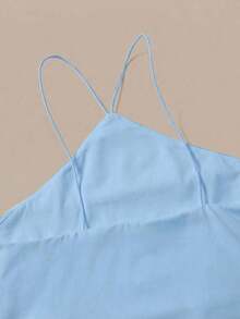 Body de verano sin mangas y sin espalda para mujer de unicolor con estilo de cuello halter - Azul - Ver 5