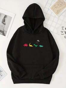 Sudadera con estampado de dinosaurio con forro térmico - Negro - Ver 11