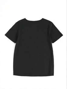 Cassiel Series Women's T-Shirt With Iconic Print - Black With White Print, Loose Fit, Short Sleeves, Round Neck, Stretchy Casual T-Shirt, Suitable For Fans, Casual Wear - 黑色 - 查看 3