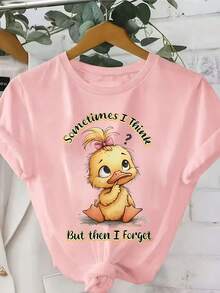 Women's Plus Size Casual Fashion T-Shirt 0-8XL - Modern Base Layer For Everyday Wear, All Seasons Comfortable Fit, Fun T-Shirt With Cute Duckling Design And Slogan "Sometimes I Overthink But Then I Forget" - Soft And Stretchy Fabric, Machine Washable, T-Shirt - 羅莎 - 查看 6