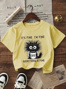 Women's Short-Sleeved T-Shirt With A Round Neck, Casual Style, Loose Fit, Slogan Print, New Summer Collection, Ideal For Everyday Wear And Holidays. Women's T-Shirt. White Blouses For Women. - 黃色 - 查看 3