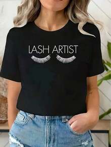 Soft, Breathable, And Lightweight For All-Day Comfort. Fashionable Printed T-Shirt For Women, Crew Neck, Casual Top, Women's Top, Soft And Breathable Knit Fabric, Regular Length, Machine Washable, Versatile Short-Sleeve T-Shirt For All Seasons, Suitable For Christmas, Easter, Halloween, Thanksgiving, Etc. 220g. Classic Crew Neck With A Relaxed Fit That Flatters All Body Shapes And Is Easy To Pair With Jeans, Shorts, And Leggings. - 黑色 - 查看 1