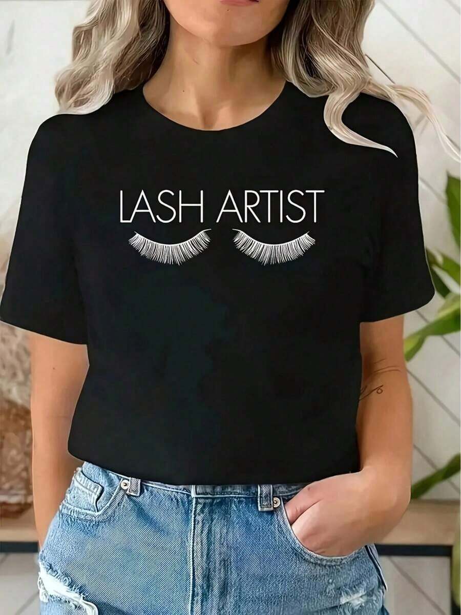 Soft, Breathable, And Lightweight For All-Day Comfort. Fashionable Printed T-Shirt For Women, Crew Neck, Casual Top, Women's Top, Soft And Breathable Knit Fabric, Regular Length, Machine Washable, Versatile Short-Sleeve T-Shirt For All Seasons, Suitable For Christmas, Easter, Halloween, Thanksgiving, Etc. 220g. Classic Crew Neck With A Relaxed Fit That Flatters All Body Shapes And Is Easy To Pair With Jeans, Shorts, And Leggings. - 黑色 - 查看 1