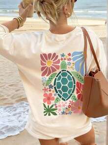 Camiseta de manga corta para mujer con estampado retro italiano de vino y comida, estilo mediterráneo, holgada, con diseño gráfico, cuello redondo, informal, adecuada para uso diario, ropa de calle, salidas de verano, vacaciones, color blanco. - Albaricoque - Ver 5