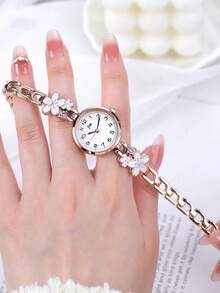 1 chiếc đồng hồ nữ màu bạc họa tiết hoa, mặt tròn với men hoa anh đào màu xanh lam và điểm nhấn pha lê, đồng hồ đeo tay thạch anh kiểu dáng thường ngày, món quà hoàn hảo cho ngày Valentine và sinh nhật. - Một cỡ - Xem 8