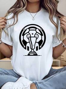 Camiseta de Fútbol con Trofeo, Ropa Casual Unisex, Regalo Deportivo para Hombres y Mujeres - Negro - Ver 6