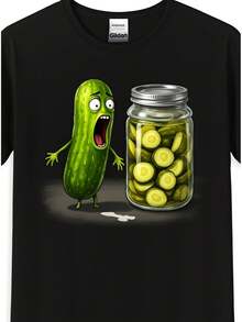 Camiseta para hombre con diseño sorpresa de pepino encurtido: estampado de pepino y un frasco de rodajas de pepino encurtido, ropa casual para el día a día, ropa deportiva, ajuste cómodo-1 - Negro - Ver 8