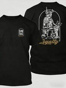 Men's Pure Cotton T-Shirt, Men's Clothing, Graphic Print T-Shirt, Retro Inspired Line Art Style,  Streetwear Created By Tactical Enthusiasts, Urban T-Shirts With Bold Prints. Summer Outfits, Urban Clothing. - 黑色 - 查看 1