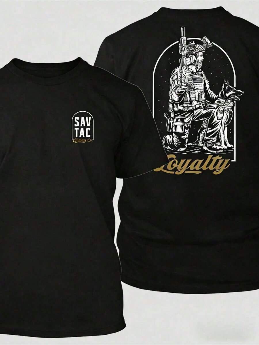 Men's Pure Cotton T-Shirt, Men's Clothing, Graphic Print T-Shirt, Retro Inspired Line Art Style, Streetwear Created By Tactical Enthusiasts, Urban T-Shirts With Bold Prints. Summer Outfits, Urban Clothing. - 黑色 - 查看 1