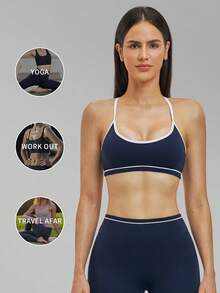 MFVIM Women's Criss-Cross Back Yoga Bra, Seamless Sports Bra For Outdoor Running, Fitness, Yoga, Pilates, Suitable For Daily Commute, Outdoor Activities, Jogging, Cycling, Gym Workout - Blue - View 6