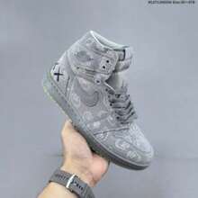 AIR JOR Gray Canvas High-Top Sneakers With Cartoon Print, Retro Basketball Style Shoes, Comfortable Footwear For Streetwear & Daily Wear - Grey - View 4