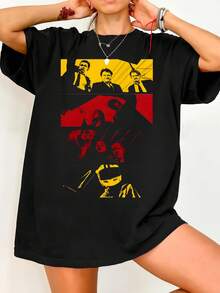 Men's Pulp Fiction Graphic T-Shirt, Black, Short Sleeve, Crew Neck, Casual Summer Polyester T-Shirt With Popular TV Show Design. Vintage Graphic Print, Casual Cotton Short Sleeve T-Shirt. - 黑色 - 查看 6
