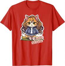 DooBey Anime Cat I Hate Nature Funny Wilderness Rebel - 100% Cotton T-Shirt For Men And Women, Unisex - 紅色的 - 查看 4