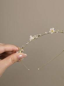 1pc Elegant Floral Crystal Alloy Minimalist Headband, Versatile Delicate Hair Accessory For Women Hairband - Gold - View 3