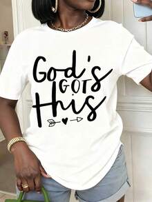 1 pieza de camiseta de verano para mujer con estampado "Gods Got This", de cuello redondo y manga corta, informal, para uso diario y como regalo para amigos y familiares. - Negro - Ver 7