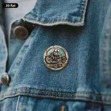2D Flat - 2D Flat Motorcycle Brooch, Stainless Steel Material, Round Glass Top, Unique Creative Accessory Suitable For Backpacks, Clothes, Collars And Hats - A - View 8