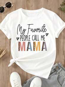 Plus Size Women's T-Shirt With "My Favorite People Call Me Mom" Print, Breathable, Round Neck, Short Sleeve, Regular Fit, Machine Washable, Fan Gifts, Religious T-Shirts, Ideal Gift Options, Women's Blouses. - 白色 - 查看 4