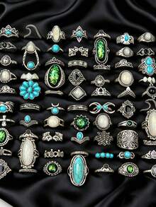 15pcs Geometric Shaped Ring Set, Vintage Bohemian Mixed Style Couple Rings For Party & Daily Wear, Fashion Jewelry Gift, Random Assortment - 15 Random Rings - View 5