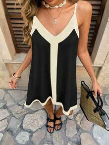 Vestido casual de tirantes finos para vacaciones - Negro - Ver 5