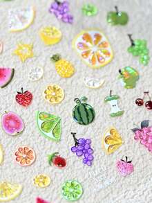 Stiker Kuku Lemon 3D Nuansa Musim Panas, Desain Buah Segar, Aksesori DIY Seni Kuku yang Lucu - Kuning - View 5