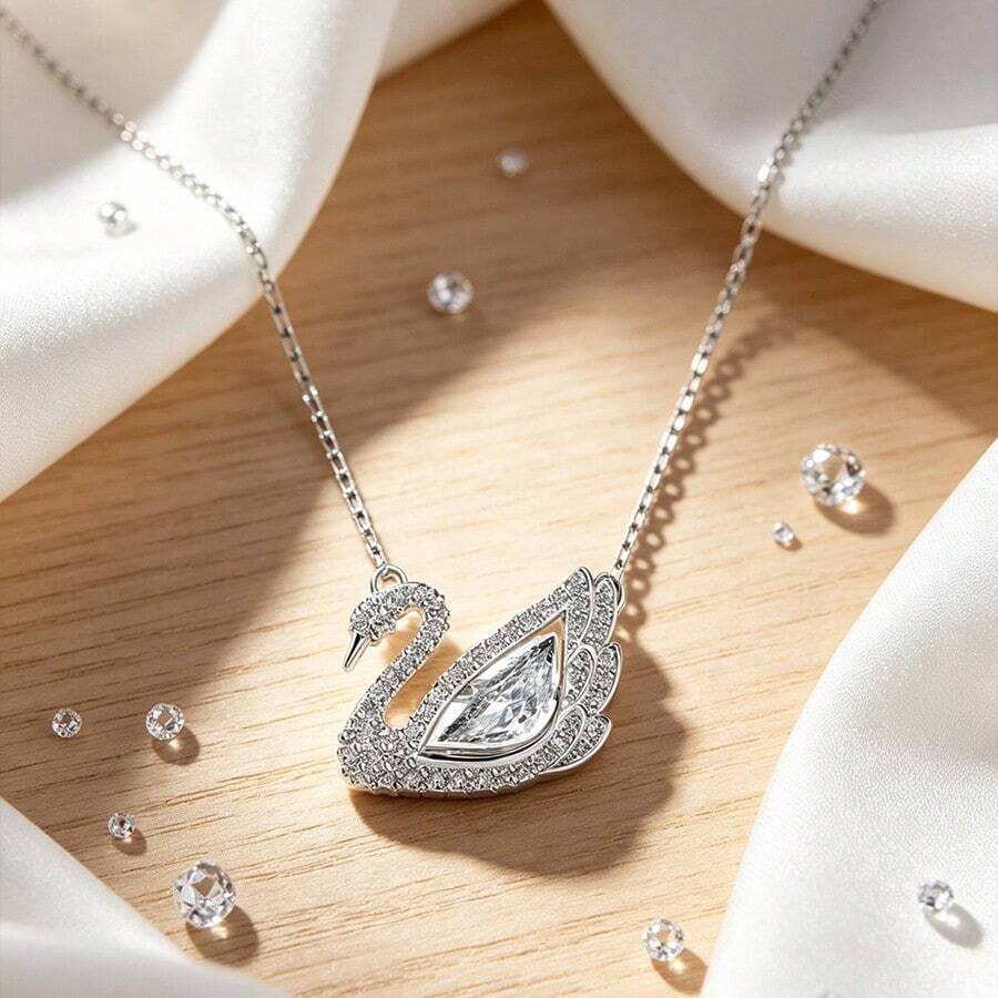 Swarovski 施华洛世奇 SWAN 125 周年脉动天鹅项链,锁骨链项链,母亲节、圣诞节、女友、生日礼物,女士时尚项链 - 銀色 - 查看 1