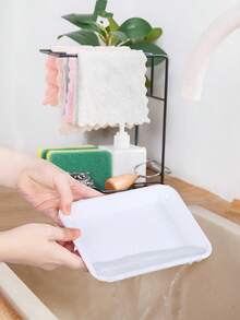 1pc-Kitchen Sink Organizer Rack, Towel & Rag Holder And Utensil Storage - Metal Over-Sink Drainer Rack, Suitable For Sponges, Brushes And Soap - Easy To Clean Design, Suitable For Countertop Or Wall Use, Kitchen Sink Accessories - Black - View 7