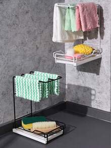 1pc-Kitchen Sink Organizer Rack, Towel & Rag Holder And Utensil Storage - Metal Over-Sink Drainer Rack, Suitable For Sponges, Brushes And Soap - Easy To Clean Design, Suitable For Countertop Or Wall Use, Kitchen Sink Accessories - Black - View 6