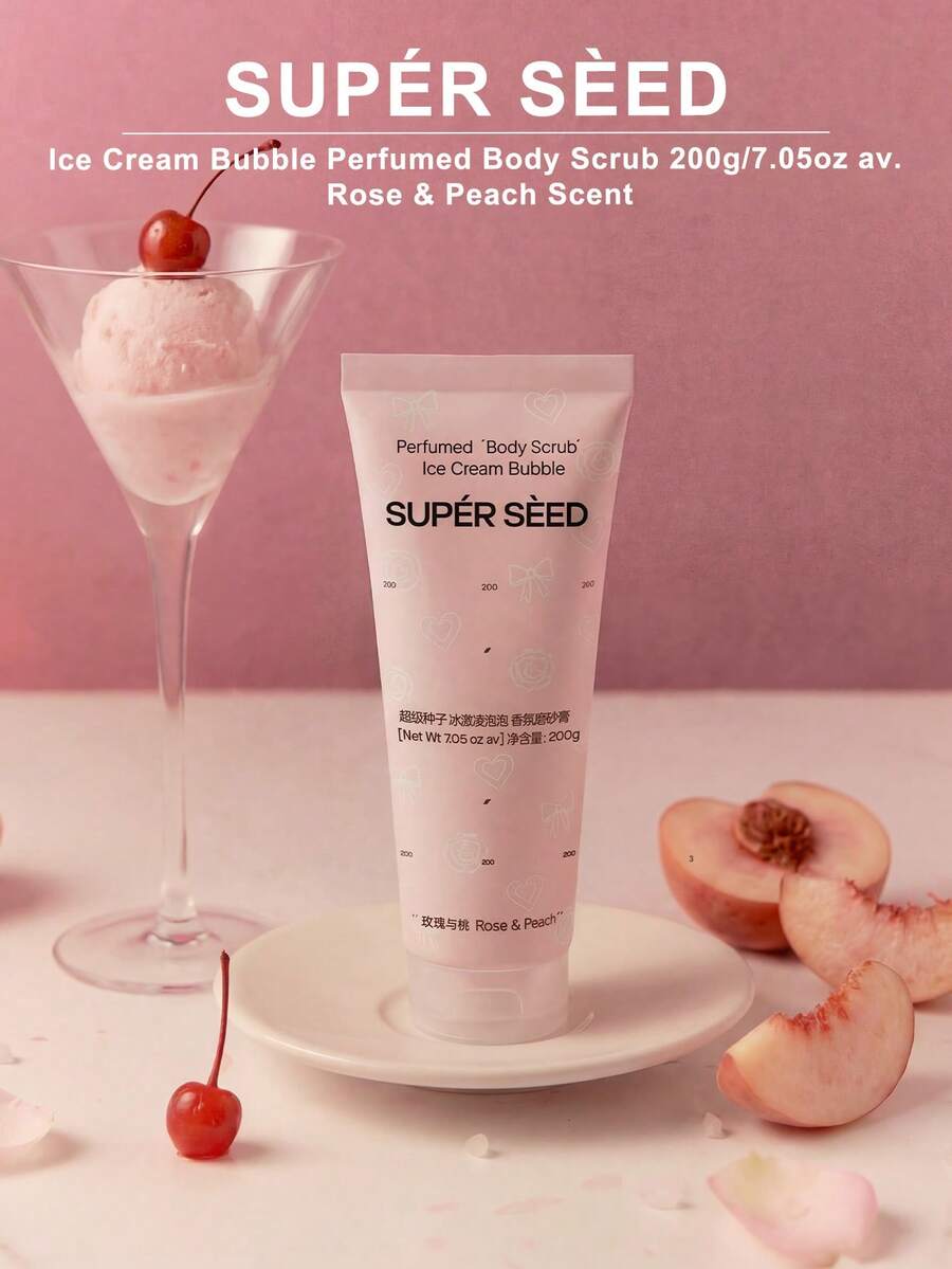 SUPER SEED Rose & Peach Scented Body Scrub, Nourishing & Brightening Exfoliating Scrub - Roses and Peaches - View 1