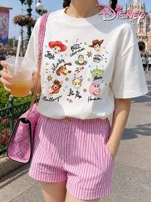 Pure Cotton Short-Sleeved T-Shirts For Teenage Girls, Featuring Toy Story Character Signature Prints, Loose And Comfortable Fit, Fun Summer Style, Suitable For Girls' Daily Wear, Disney Outings, And Casual School Scenes. - White - View 2