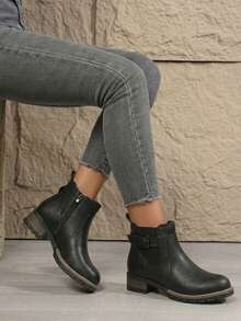 Low Heel Chelsea Ankle Boots For Women Side Zip Short Booties - 黑色 - 查看 1